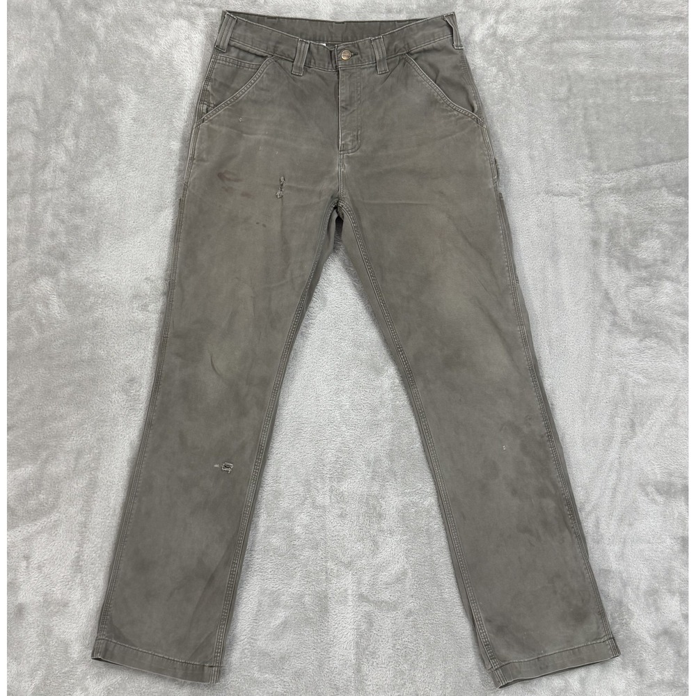 Carhartt Pant Mens 32x34 Brown Distressed Thrashed‎ Soft Brushed Hammer Loop